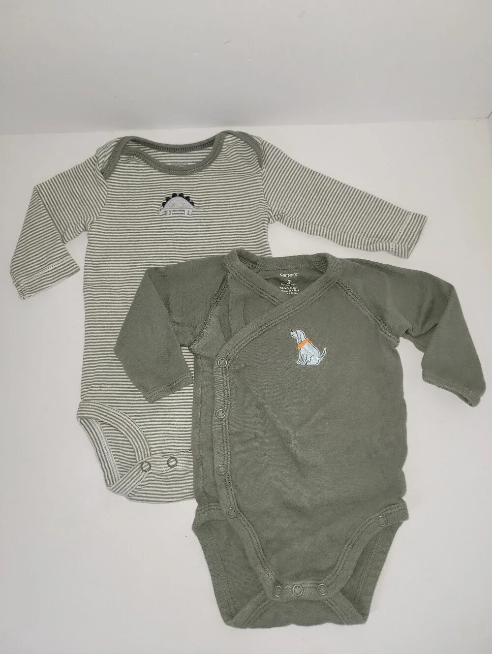 Carter's Size 3 Months Green Long-Sleeve 2 Baby Onesies Bodysuit